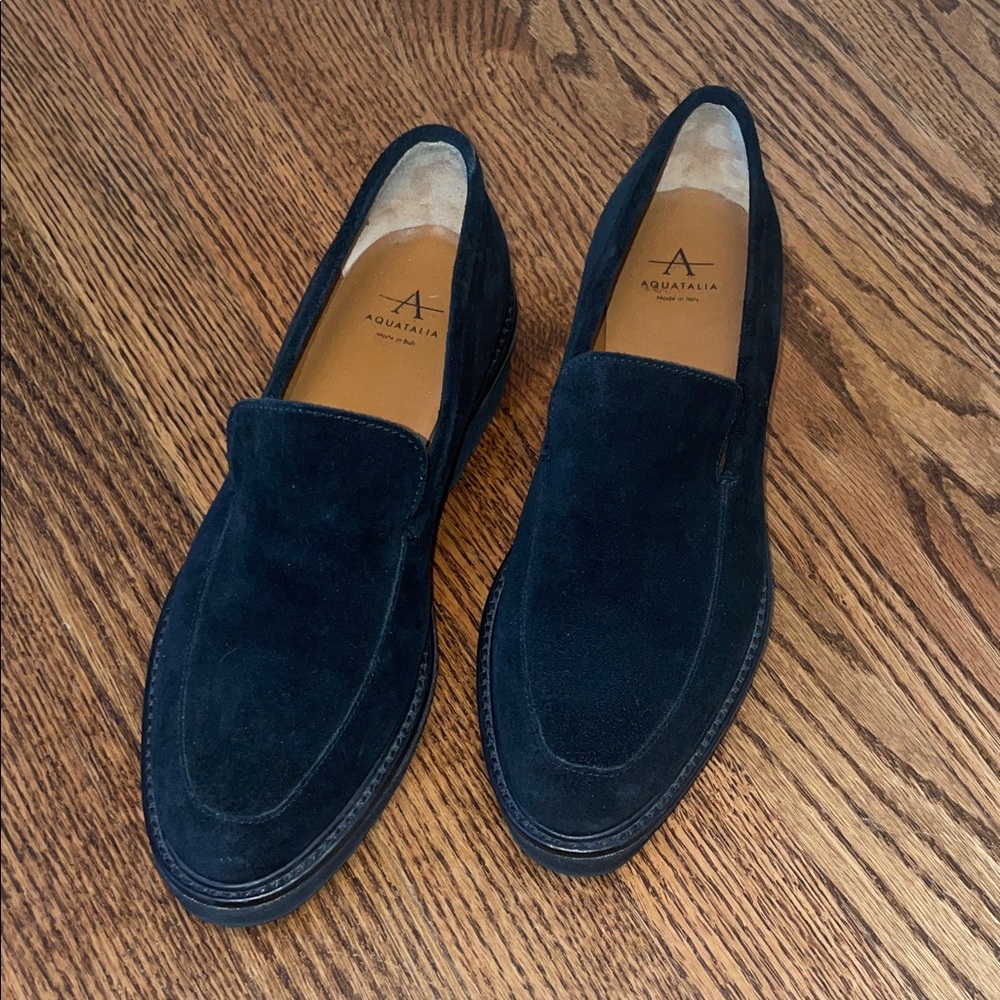 Aquatalia Kelsey Black Suede Women’s Loafers - Size 6